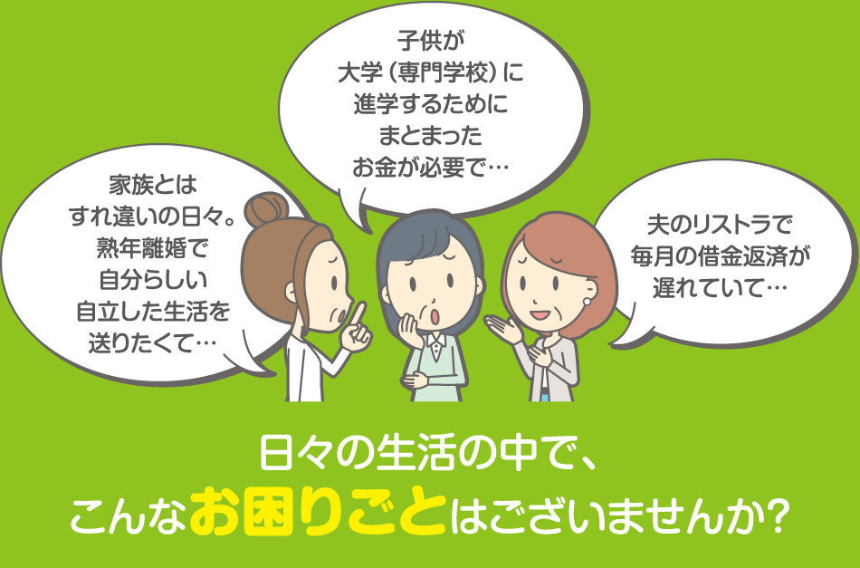 自立した生活、まとまったお金が必要、借金返済など