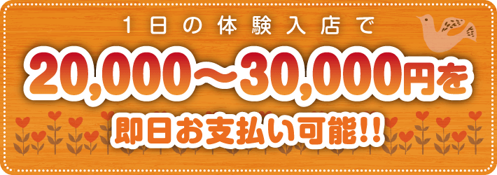 1日の体験入店で20,000円～30,000円を即日お支払可能!!